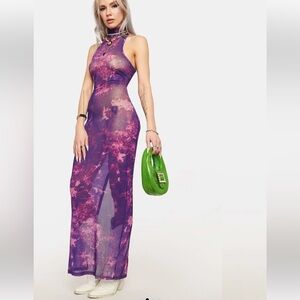 Sheer Mock Neck Maxi Dress